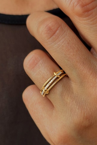 Bague - Argent plaqué or jaune et diamants