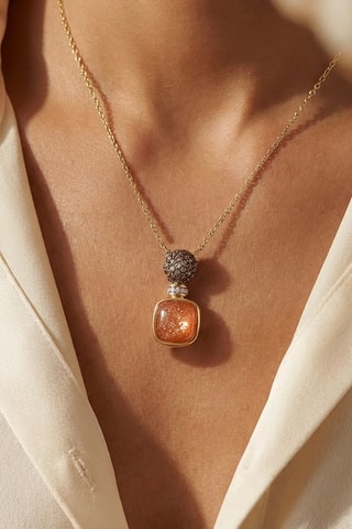 Collier - Argent plaqué or jaune, pierre de soleil et diamant