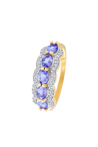 Bague - Argent, argent plaqué or jaune, diamants et tanzanites