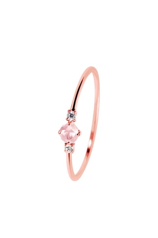 Bague - Argent plaqué or rose, diamants et quartz