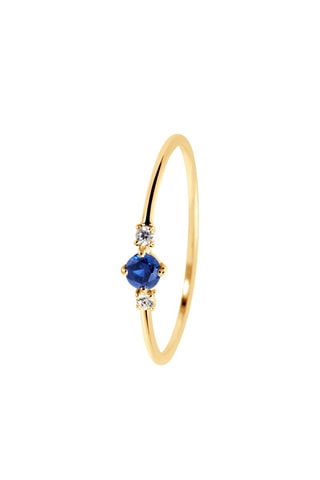 Bague - Argent plaqué or jaune, diamants et saphir
