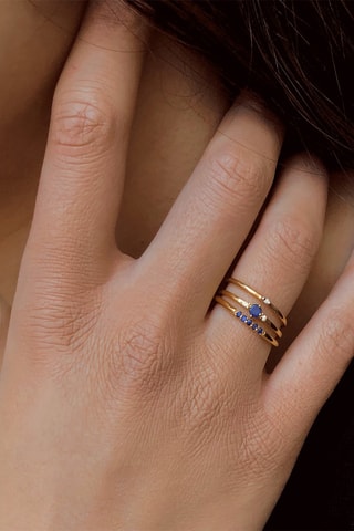 Bague - Argent plaqué or jaune, diamants et saphir