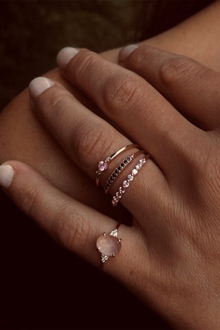 Bague - Argent plaqué or rose et diamants