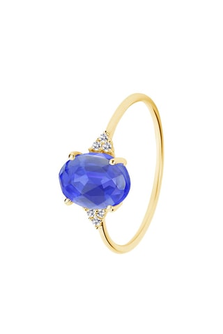 Bague - Argent plaqué or jaune, diamants et tanzanite quartz