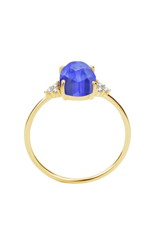 Bague - Argent plaqué or jaune, diamants et tanzanite quartz
