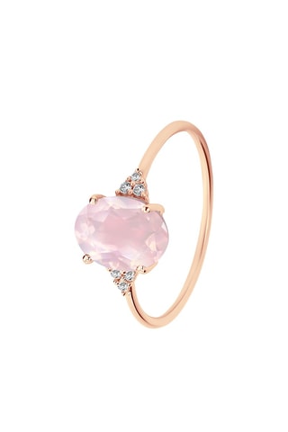 Bague - Argent plaqué or rose, diamants et quartz