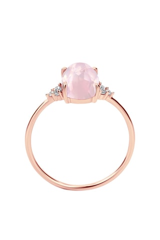Bague - Argent plaqué or rose, diamants et quartz
