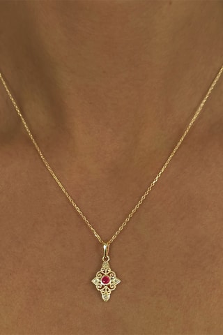 Collier - Argent plaqué or jaune, diamants et émeraude