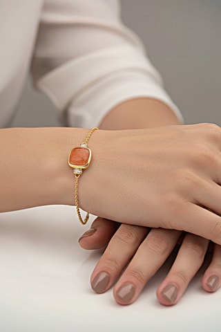 Bracelet - Argent plaqué or jaune et pierre de soleil