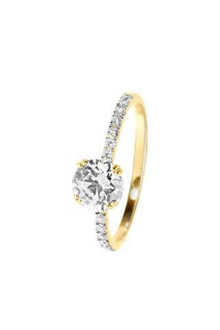 Bague - Argent plaqué or jaune, diamants et topaze