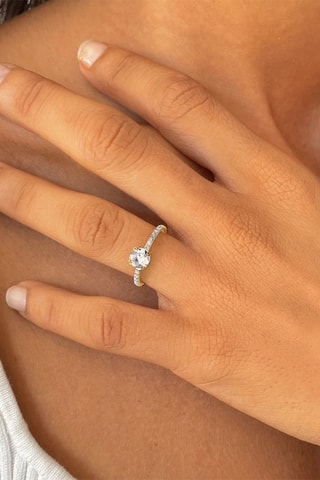 Bague - Argent plaqué or jaune, diamants et topaze