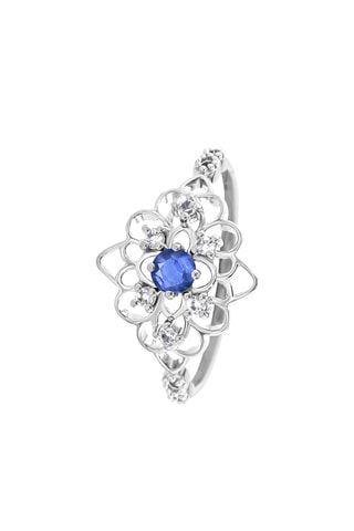 Bague - Argent, diamants et saphir