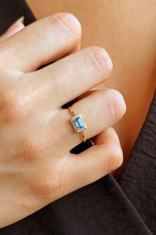Bague - Argent plaqué or jaune, diamants et topaze