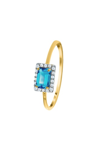 Bague - Argent plaqué or jaune, diamants et topaze