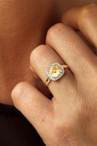 Bague - Argent plaqué or jaune, argent, diamants et citrine