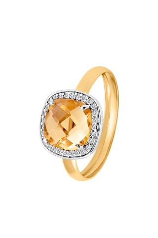 Bague - Argent plaqué or jaune, argent, diamants et citrine