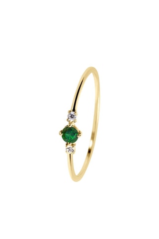 Bague - Argent plaqué or jaune, diamants et émeraude