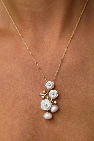 Collier - Argent plaqué or jaune, nacre et topazes
