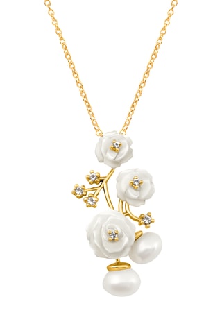 Collier - Argent plaqué or jaune, nacre et topazes