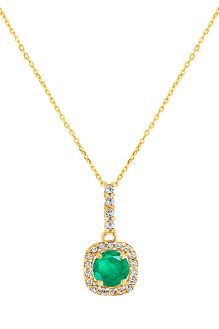 Collier - Argent plaqué or jaune, diamants et émeraude