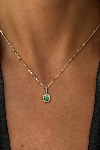 Collier - Argent plaqué or jaune, diamants et émeraude