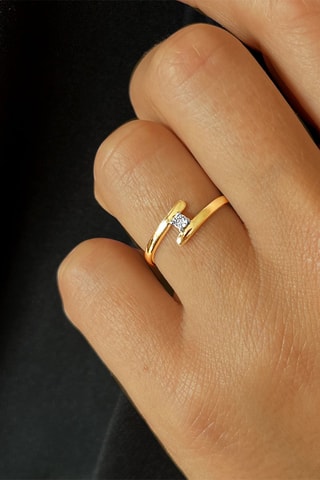 Solitaire - Argent plaqué or jaune et diamant