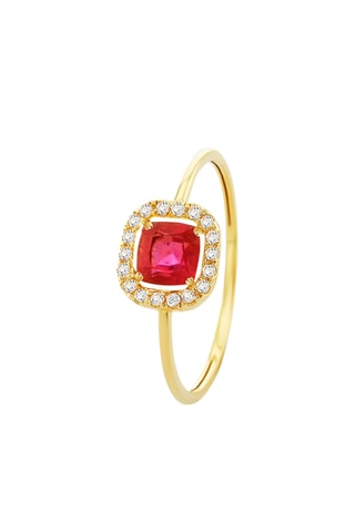 Bague - Argent plaqué or jaune, diamants et rubis