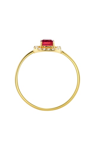 Bague - Argent plaqué or jaune, diamants et rubis