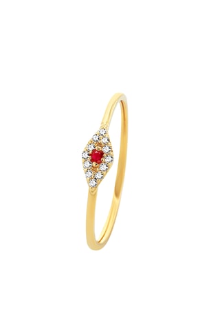 Bague - Argent plaqué or jaune, diamants et rubis
