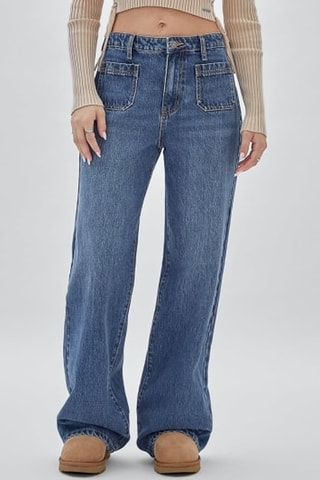 Jean wide legs taille haute Astrid - Bleu marine