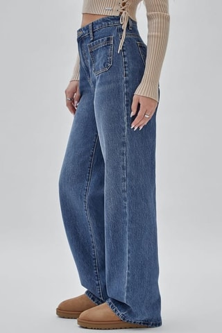 Jean wide legs taille haute Astrid - Bleu marine