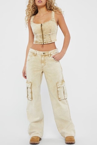 Crop top en jean Aged - Kaki