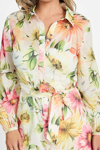 Robe chemise en ramie- Rose et vert clair