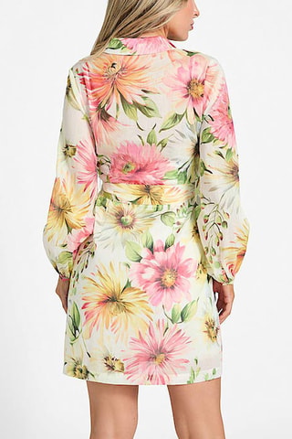 Robe chemise en ramie- Rose et vert clair