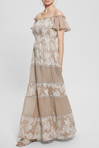 Robe longue - Beige et blanc