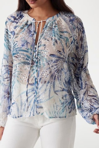 Blusa in sangallo Danile - Bianco e petrolio