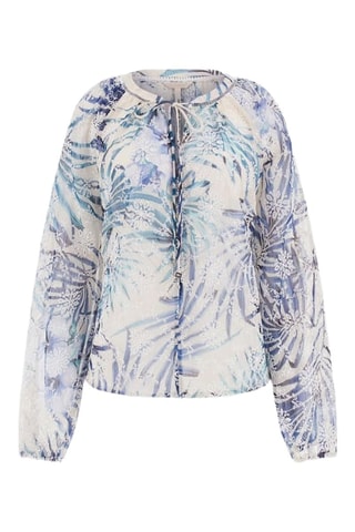 Blusa in sangallo Danile - Bianco e petrolio