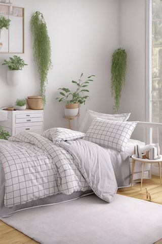 Parure copripiumino in cotone 48 fili/cm² Artus - Bianco e grigio