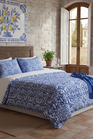 Parure copripiumino in cotone - 145 fili/cm² - Blu scuro e bianco