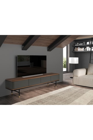 Meuble TV 4 tiroirs - Imitation noyer et ardoise - 200 x 50 x 45 cm