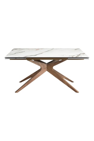 Table à manger extensible en bois plaqué noyer et marbre porcelaine - 160/200 x 76 x 100 cm