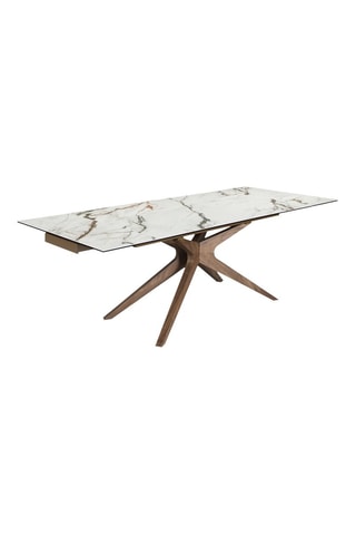 Table à manger extensible en bois plaqué noyer et marbre porcelaine - 160/200 x 76 x 100 cm