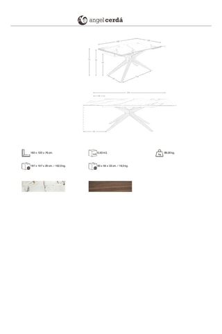 Table à manger extensible en bois plaqué noyer et marbre porcelaine - 160/200 x 76 x 100 cm