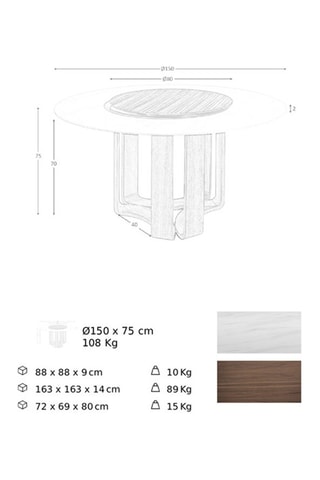 Table en porcelaine et noyer - 150 x 75 x 150 cm
