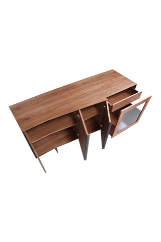 Buffet 3 portes en bois plaqué noyer - 180 x 76 x 60 cm