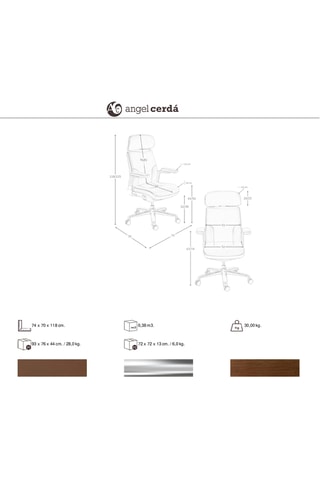 Fauteuil de bureau en bois - 74 x 70 x 118 cm - Revêtement en simili cuir