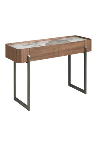 Console 2 tiroirs en bois plaqué noyer - 120 x 76 x 40 cm