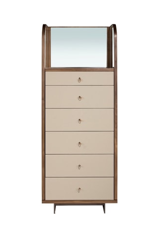 Chiffonnier 2 portes en bois plaqué noyer - 65 x 168 x 42 cm
