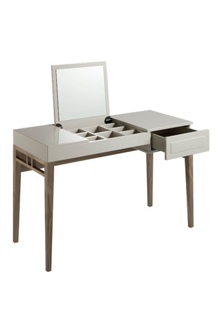Coiffeuse avec miroir rabattable et boîte à bijoux 1 tiroir en bois plaqué noyer - 120 x 76 x 50 cm