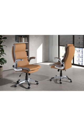 Fauteuil pivotant - Camel et gris - Effet cuir